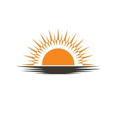 Sunset or sunrise logo vector on white background. Sun design for weather, summer, spring.