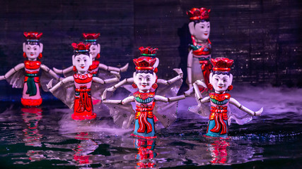Traditional Vietnamese performance water puppet theatre show in Hanoi, Water puppetry, Hanoi,...
