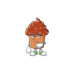 Chocolate cupcake with waiting gesture cartoon mascot design concept