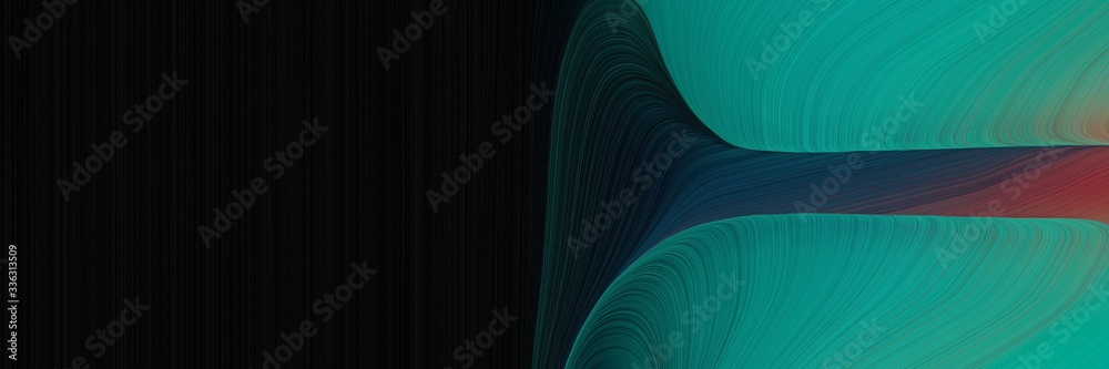 Poster elegant surreal header design with black, dark cyan and old mauve colors. fluid curved flowing waves and curves