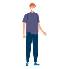 young man with face mask isolated icon vector illustration design