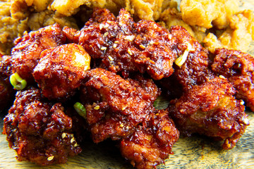 Korean Half of Hot spicy fried chicken and fried chicken