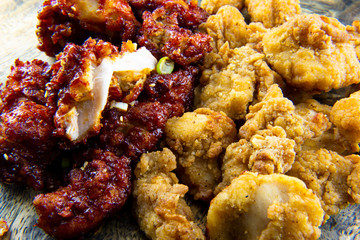 Korean Half of Hot spicy fried chicken and fried chicken