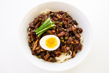 Jajangmyeon, noodle dish topped with black sauce
