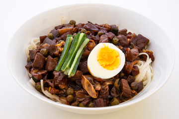 Jajangmyeon, noodle dish topped with black sauce