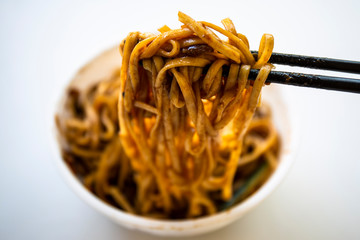 Jajangmyeon, noodle dish topped with black sauce
