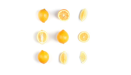 Collection of fresh yellow lemons isolated on white background. Set of multiple images.