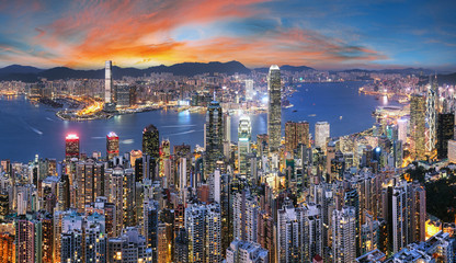 Hong Kong skyline from Victoria peak at night, China