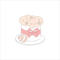 Easter day holiday traditional sweet bakery product. Food cooking on spring celebration.Hand drawn doodle cake and egg, isolated on white. Design element, line art, editable stroke.Vector illustration