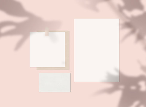 Mood Board Mock Up With Shadow And Blank Papers