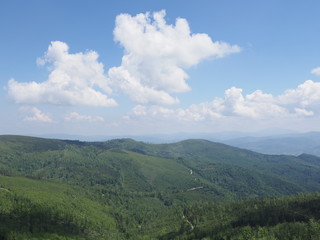 Panorama of Beskids Mountains range near Salmopol pass Poland