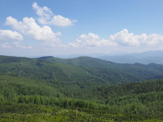 Panorama of Beskids Mountains range near Salmopol pass Poland