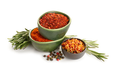 Different spices on white background