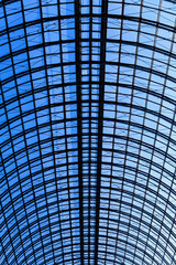 Glass roof of an old shopping center. The design of the glass roof. Abstract texture background.