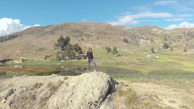 Small village wilcacocha, peruvian andes, small valley with small lake, in the top of the andes, huaraz, peru.