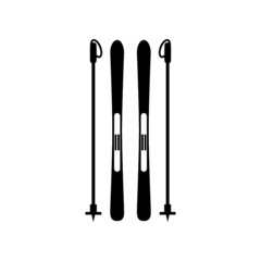 Snow ski and a stick icon. Simple winter games icon isolated on white background