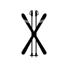 Snow ski and a stick icon. Simple winter games icon isolated on white background
