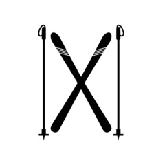 Snow ski and a stick icon. Simple winter games icon isolated on white background