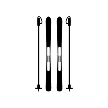 Snow ski and a stick icon. Simple winter games icon isolated on white background