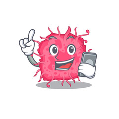 pathogenic bacteria cartoon character speaking on phone