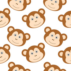 Seamless pattern Cute Animal Monkey Face Vector Children Illustration