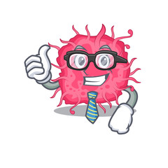 An elegant pathogenic bacteria Businessman mascot design wearing glasses and tie