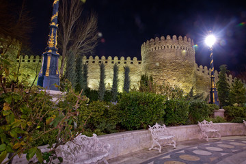 Fountain in the philarmony park in Baku city, Azerbaijan. Philharmonic Fountain Park.