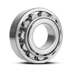 Metal silver ball bearing with balls on white  isolated background. Bearing industrial. This part of the car