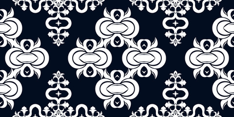 Vector ornament seamless pattern. Elegant white damask decor. Decorative design for fabric, wallpaper, packaging.