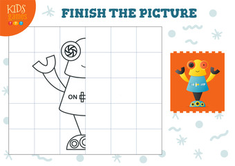Copy picture vector illustration. Complete and coloring game for preschool and school kids