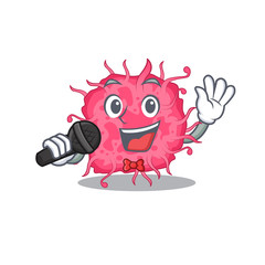 Talented singer of pathogenic bacteria cartoon character holding a microphone