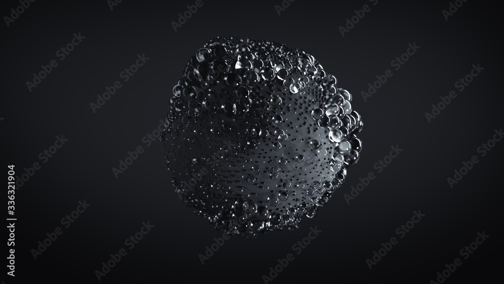Wall mural black cluster of bubbles is floating 3d rendering illustration