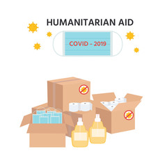 Covid-19 virus. China Coronavirus Epidemic. Humanitarian Support: masks, sanitizer gel, toilet paper. Goodwill Mission in Suffering from Coronavirus Epidemic.