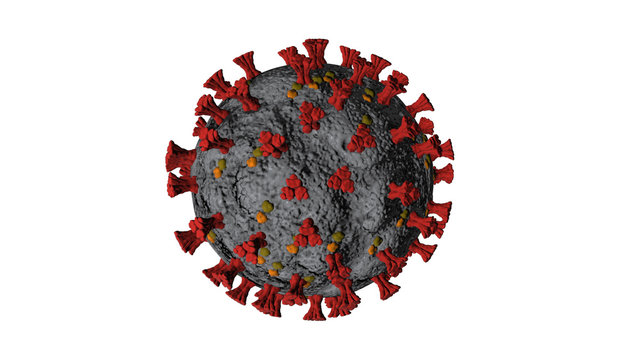 Coronavirus Covid-19 3D Model on white background. Concept of SARS-CoV-2. Virus Infection. Medical wallpaper. 3D illustration of coronavirus.