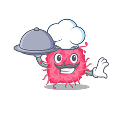 pathogenic bacteria chef cartoon character serving food on tray