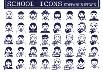 set of simple school people icons