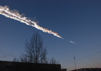 Trace from a space meteorite in Chelyabinsk.