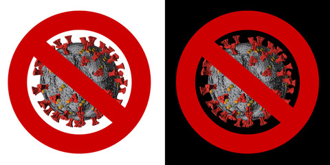 Stop Corona SARS-CoV-2 Banner. Virus Infection. Medical wallpaper. 3D illustration of coronavirus. Black and White background.