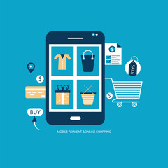 Mobile payment Online shopping and e-commerce concept