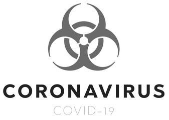 Biohazard Banner Coronavirus Covid-19 on white background. Concept of SARS-CoV-2. Virus Infection. Medical wallpaper. 3D illustration of coronavirus.