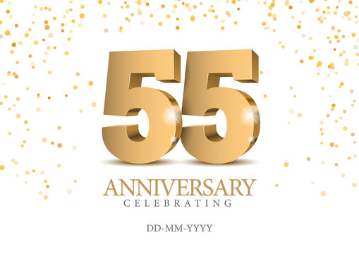 Anniversary 55. gold 3d numbers. Poster template for Celebrating 55th anniversary event party. Vector illustration