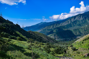 Fototapeta na wymiar An eye catching view of lush green mountains at Ramban Kashmir,India.