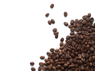 roasted coffee beans on white background