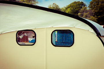Vintage caravan - looks like a face with a knotted handkerchief hat