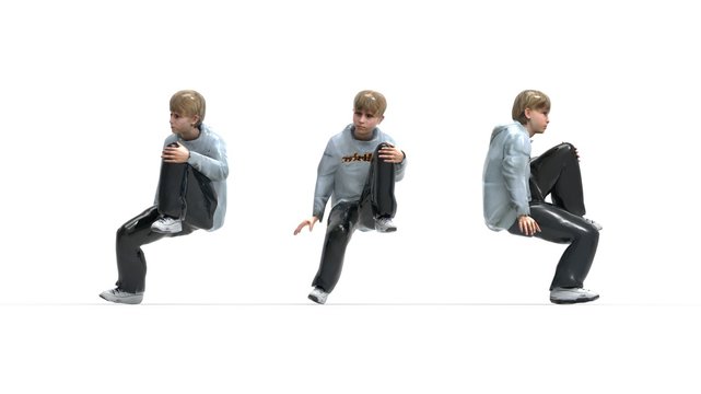 3D rendering of a boy child sitting playful children young people