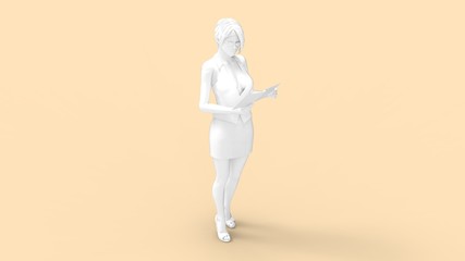 3D rendering of a woman holding a document inspecting looking studying