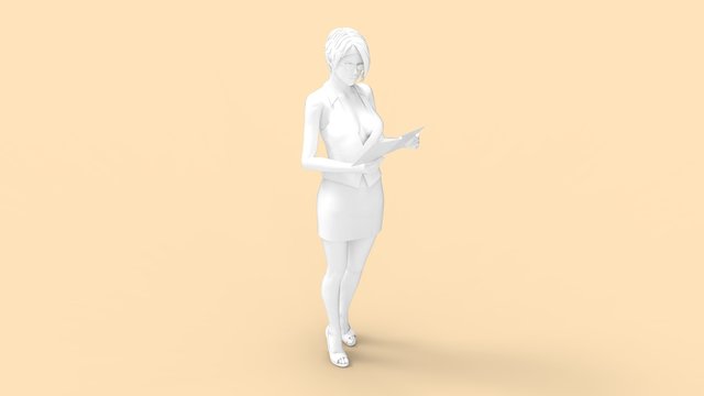3D rendering of a woman holding a document inspecting looking studying