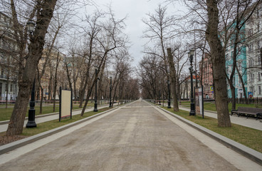 Fototapeta na wymiar Empty streets of Moscow. The empty city. Quarantine