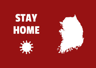 STAY HOME Text with Country Geography of South Korea