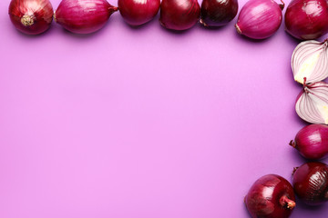 Fresh raw onion on color background